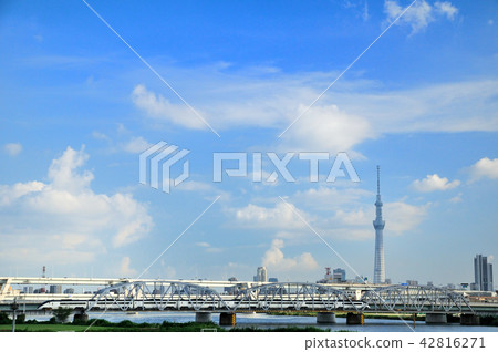Keisei Skyliner和Sky Tree穿越Arakawa鐵橋 42816271