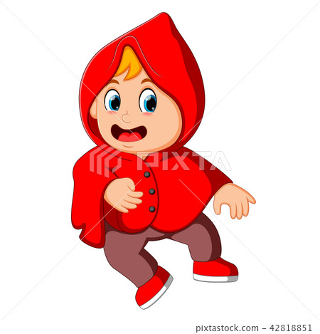 Cute kid witch walking in red cloak 42818851