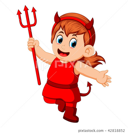Little kids in halloween red devil costume 42818852