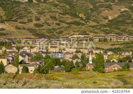 Highland houses at sunset with mountians Highland houses at sunset with mountians 42819764