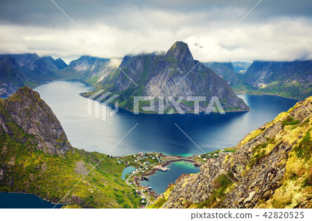 Aerial view of the fjord from the mountain Aerial view of the fjord from the mountain 42820525