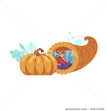 Vector Horn of planty or cornucopia flat icon with vegetables 42822609