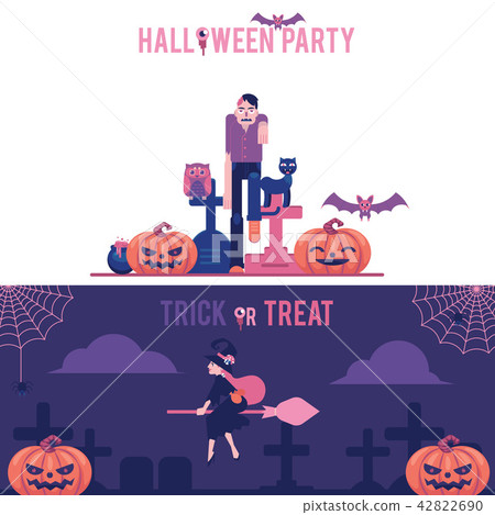 Halloween horizontal greeting banners set with traditional symbols of holiday. Halloween horizontal greeting banners set with traditional symbols of holiday. 42822690