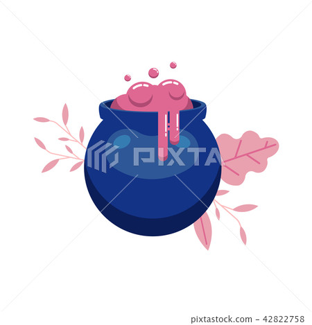Witch magic potion in cauldron isolated on white background with decoration. 42822758