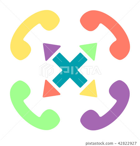 Colorful Handset flat vector icon set with cross.  42822927