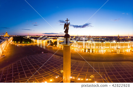 Aerial front view at the Winter Palace building in white nights, exterior Palace Square and 42822928