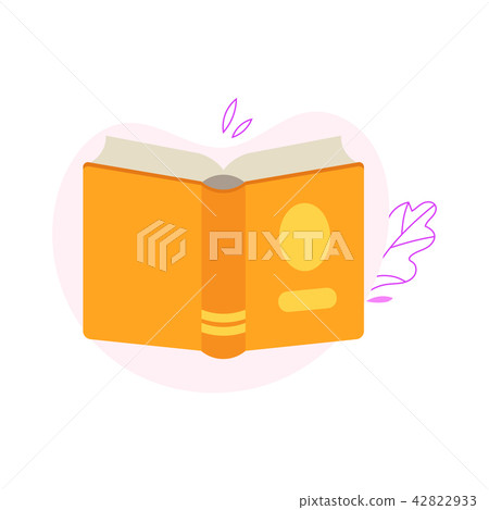 Turned back open book with view of yellow hardcover isolated on white background with decoration. Turned back open book with view of yellow hardcover isolated on white background with decoration. 42822933