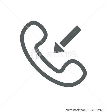 Incoming call icon with outline handset and arrow. 42822973