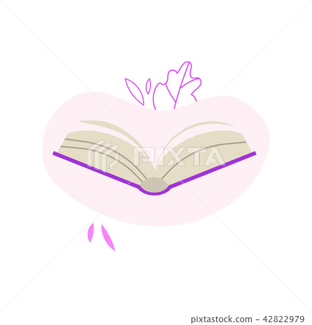 Open book with violet hardcover and paper pages isolated on white background with decoration. 42822979