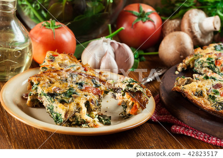 Portion of frittata made of eggs and mushrooms Portion of frittata made of eggs and mushrooms 42823517