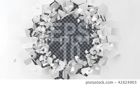 exploding wall with free area on center for any object or background. 3d style vector illustration. 42824903