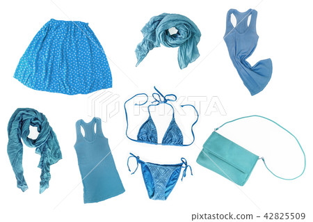 collage of fashionable blue female clothes collage of fashionable blue female clothes 42825509