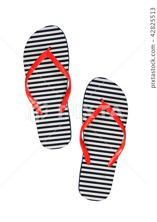 Striped rubber flip flops, isolated on a white Striped rubber flip flops, isolated on a white 42825513