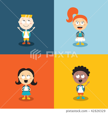 Cute Kids Ready Go Back To School Cartoon Stock Illustration