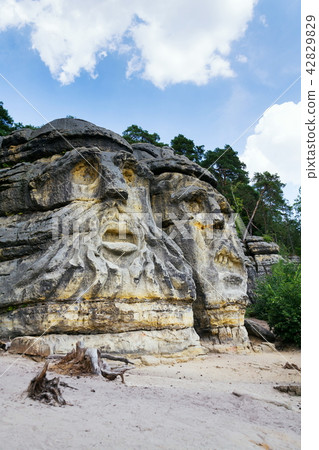 Sandstone sculptures Devils Heads, Czech Republic 42829829