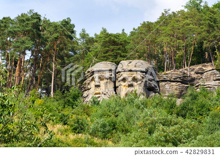 Sandstone sculptures Devils Heads, Czech Republic Sandstone sculptures Devils Heads, Czech Republic 42829831