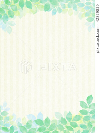 Watercolor leaf frame, young leaves, green leaves, fresh green 42829839