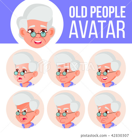 Old Woman Avatar Set Vector. Face Emotions. Senior Person Portrait. Elderly People. Aged. Emotions Old Woman Avatar Set Vector. Face Emotions. Senior Person Portrait. Elderly People. Aged. Emotions 42830307