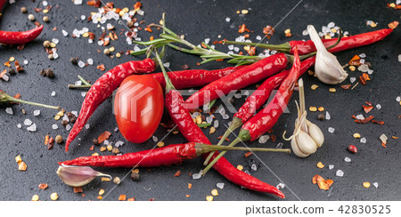 Web banner. Spices on a dark background. Close-Up Web banner. Spices on a dark background. Close-Up 42830525