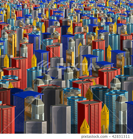 Multicolored skyscrapers and office buildings in the center of the metropolis 3d illustration 42831311
