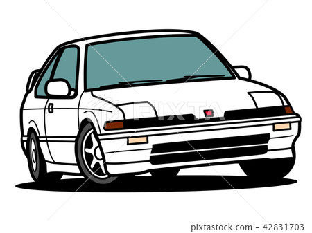 Nostale國內緊湊小轎車白色汽車例證 42831703