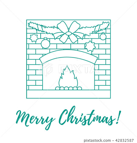 kindled fireplace, garland, Christmas balls and kindled fireplace, garland, Christmas balls and 42832587