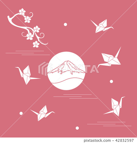 Branch of cherry blossoms, mount Fuji and origami Branch of cherry blossoms, mount Fuji and origami 42832597