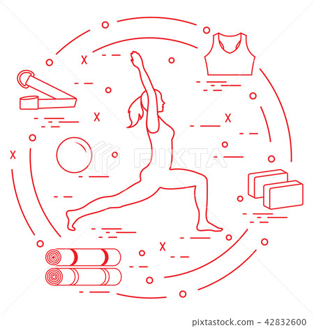 Silhouette of woman yoga pose and various goods Silhouette of woman yoga pose and various goods 42832600