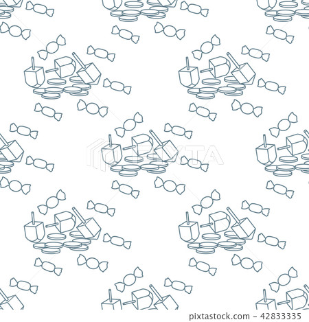 Seamless pattern with dreidel, coins, sweets Seamless pattern with dreidel, coins, sweets 42833335