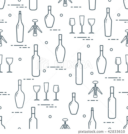 Pattern of wine glasses, bottles, corkscrew Pattern of wine glasses, bottles, corkscrew 42833610