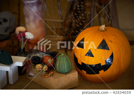 Pumpkin yellow Looks like a demon Halloween  42834039