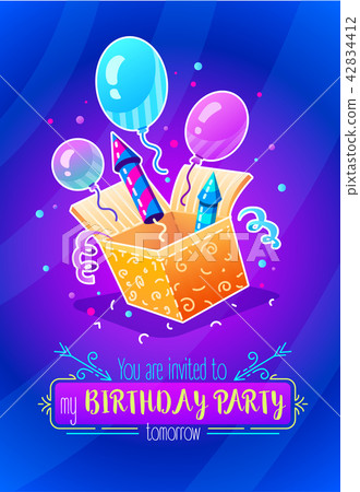 Birthday party. Gift box with festive balloons 42834412