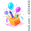 Birthday party. Gift box with festive balloons 42834436