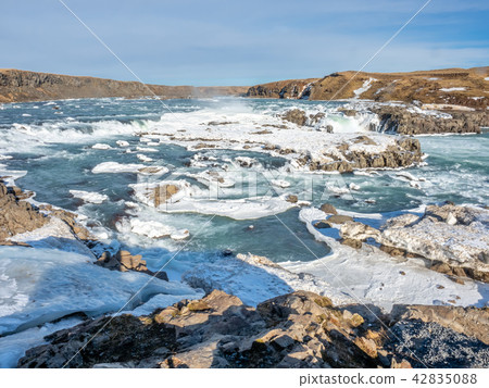 Urridafoss waterfall in winter season, Iceland 42835088