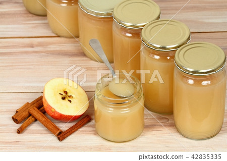 Homemade preserved apple puree in jar 42835335