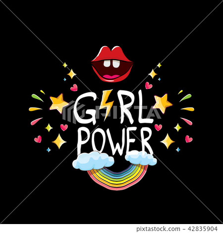 vector girl power label or cute sticker with calligraphic text isolated on black background. woman vector girl power label or cute sticker with calligraphic text isolated on black background. woman 42835904