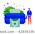 Money maker. Man prints money. 42836336