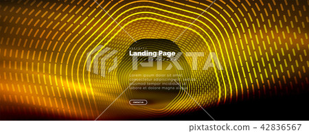 Neon glowing techno hexagon shape lines, hi-tech futuristic abstract background, landing page 42836567
