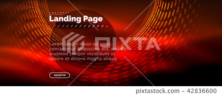 Neon glowing techno lines, hi-tech futuristic abstract background template with circles, landing 42836600