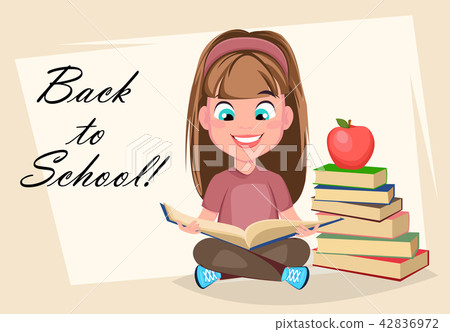 Cute girl sitting and reading book 42836972