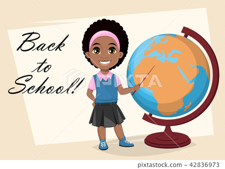 Cute African American girl showing on globe 42836973