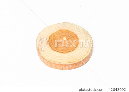single round teak wood on white background 42842092