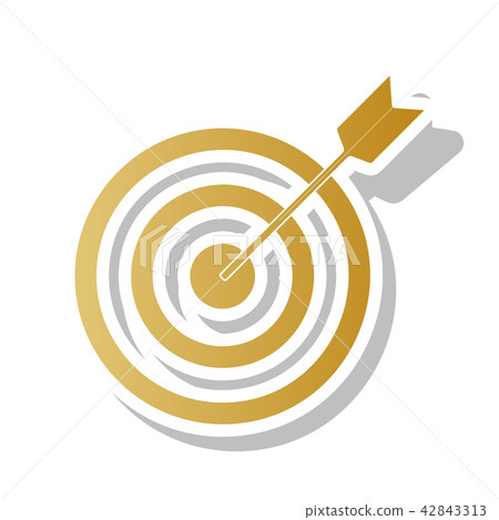 Target with dart. Vector. Golden gradient icon with white contou 42843313