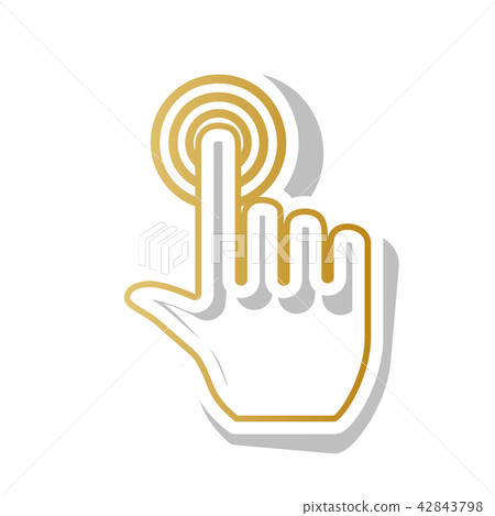 Hand click on button. Vector. Golden gradient icon with white co Hand click on button. Vector. Golden gradient icon with white co 42843798