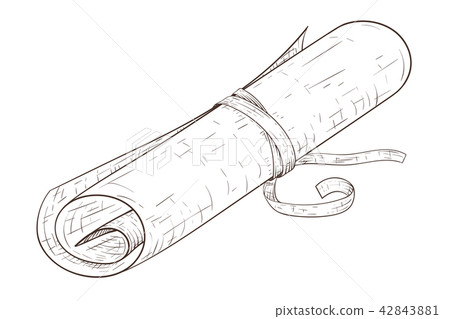 Parchment scroll, tied with rope. Hand drawn sketch Parchment scroll, tied with rope. Hand drawn sketch 42843881