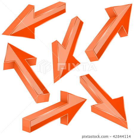 Orange 3d arrows. Set of shiny straight signs Orange 3d arrows. Set of shiny straight signs 42844114