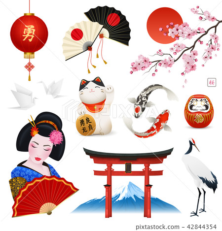 Japan Realistic Symbols Set 42844354