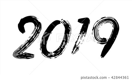 2019 Sign Vector. Grunge Calligraphy. Happy New Year. Flyer, Poster, Card, Brochure Design. Black 2019 Sign Vector. Grunge Calligraphy. Happy New Year. Flyer, Poster, Card, Brochure Design. Black 42844361