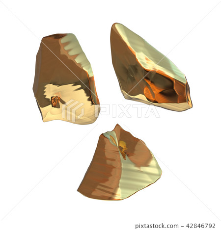 Set of golden nuggets isolated on white background. Different bars closeup wealth rich mining 42846792