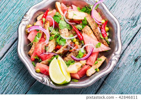 Meat salad with watermelon Meat salad with watermelon 42846811